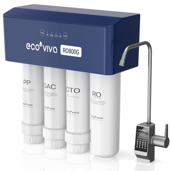 Ecoviva RO800G Unterbau Osmoseanlage 3:1 Abwasserverhältnis LED-Beleuchtung TDS-Reduktion