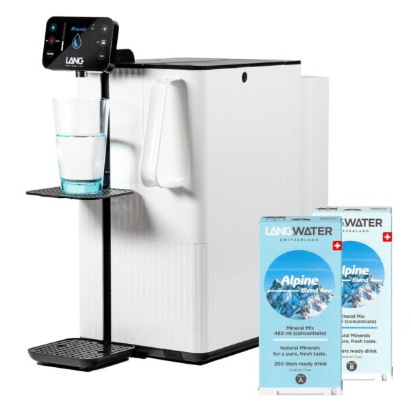 LANG WATER Wasserfilter-System mit Osmose, UV-Desinfektion & Heißwasserspender – 2 Mineral Packs inklusive