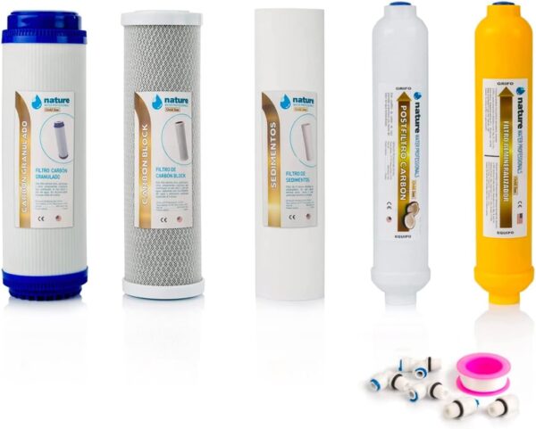 Nature Water Professionals Gold-Line-Filter 5er-Pack für 6-stufige Umkehrosmose mit Anschlüssen