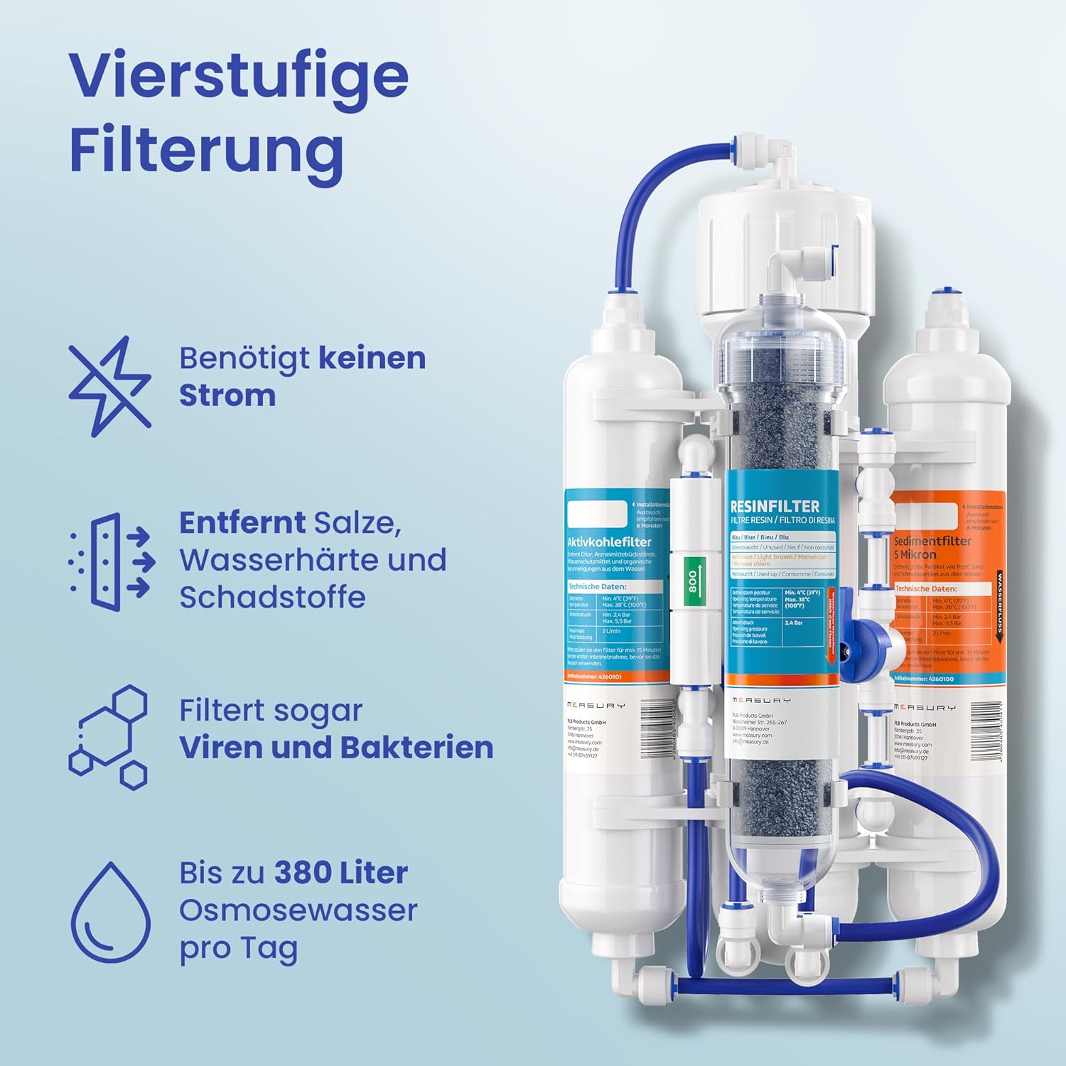 Osmosis System Aquarium 380L/Tag + 630ml Harzfilter – Umkehrosmoseanlage für Reinerwasser