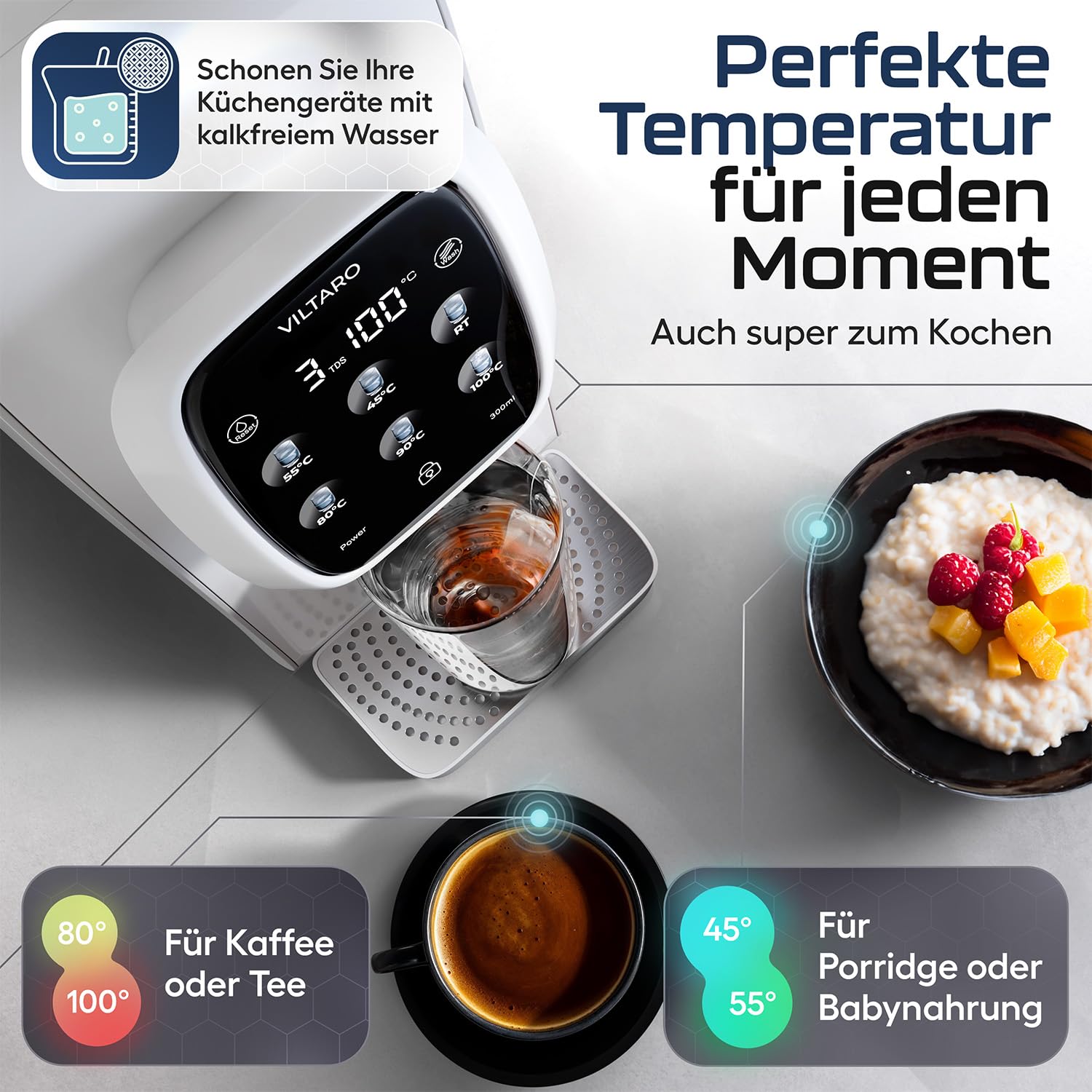 Osmosis System für Trinkwasser (5-stufiger Filter, 6 Temperaturstufen, mobil, ohne Wasseranschluss) – Umkehrosmose Wasseraufbereitung mit Kalkfilter und integriertem Vorratstank...