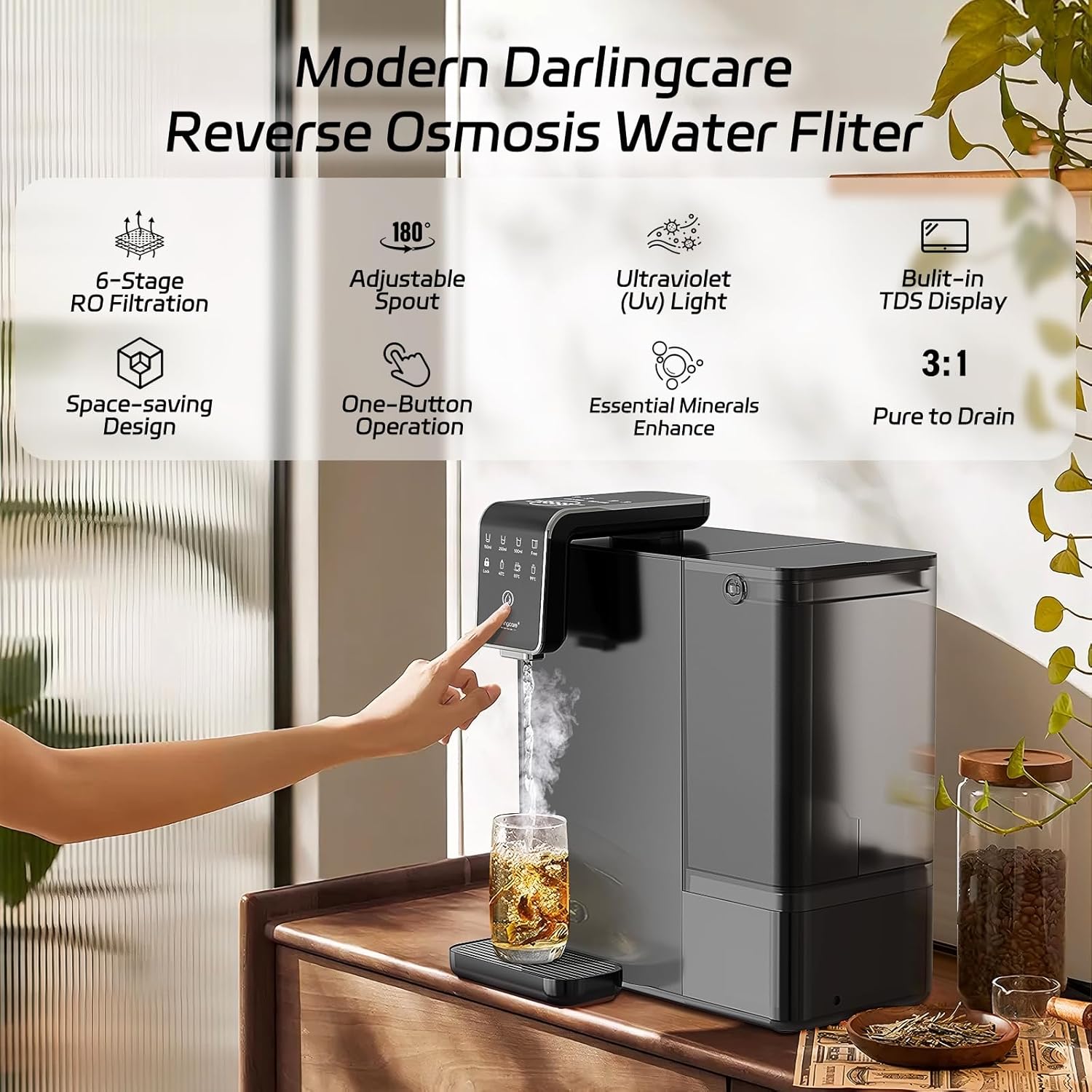 Osmosis System Trinkwasserfilter Countertop 6-Wege RO-System mit Echtzeit-TDS-Monitor und Heißwasserfunktion