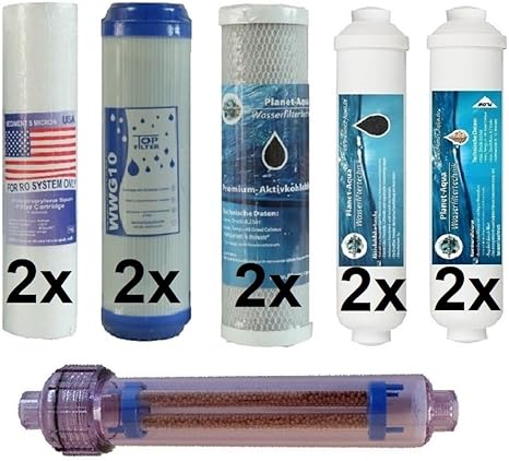 Rewrite Replacement Filter Set für RO Umkehrosmose 7-stufig mit Mineralfilter und Negativ-Ionen-Technologie