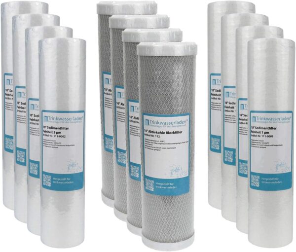 Trinkwasserladen 2-Jahres-Filterset 12-teilig 10 Zoll RO Sediment- und Aktivkohlefilter für Umkehrosmose-Anlagen