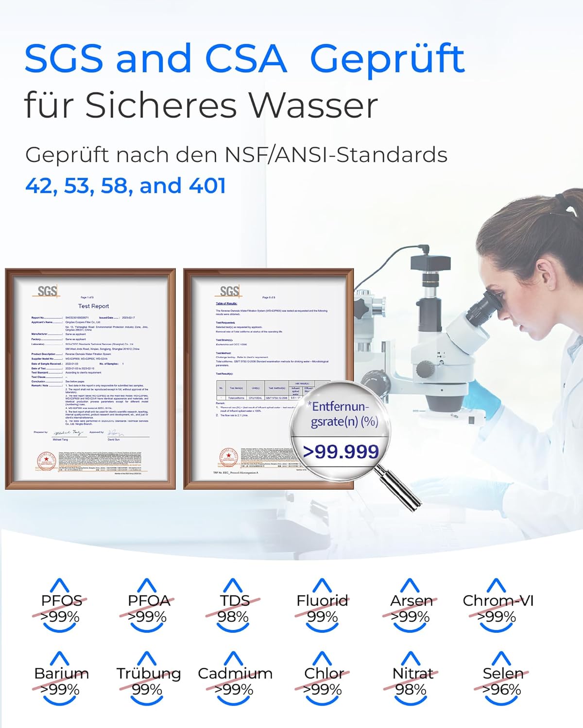 Waterdrop G2P600 RO Wasserfiltersystem, 8000 L, 2:1 Reiner Wasser, Tanklos, Enthärtung