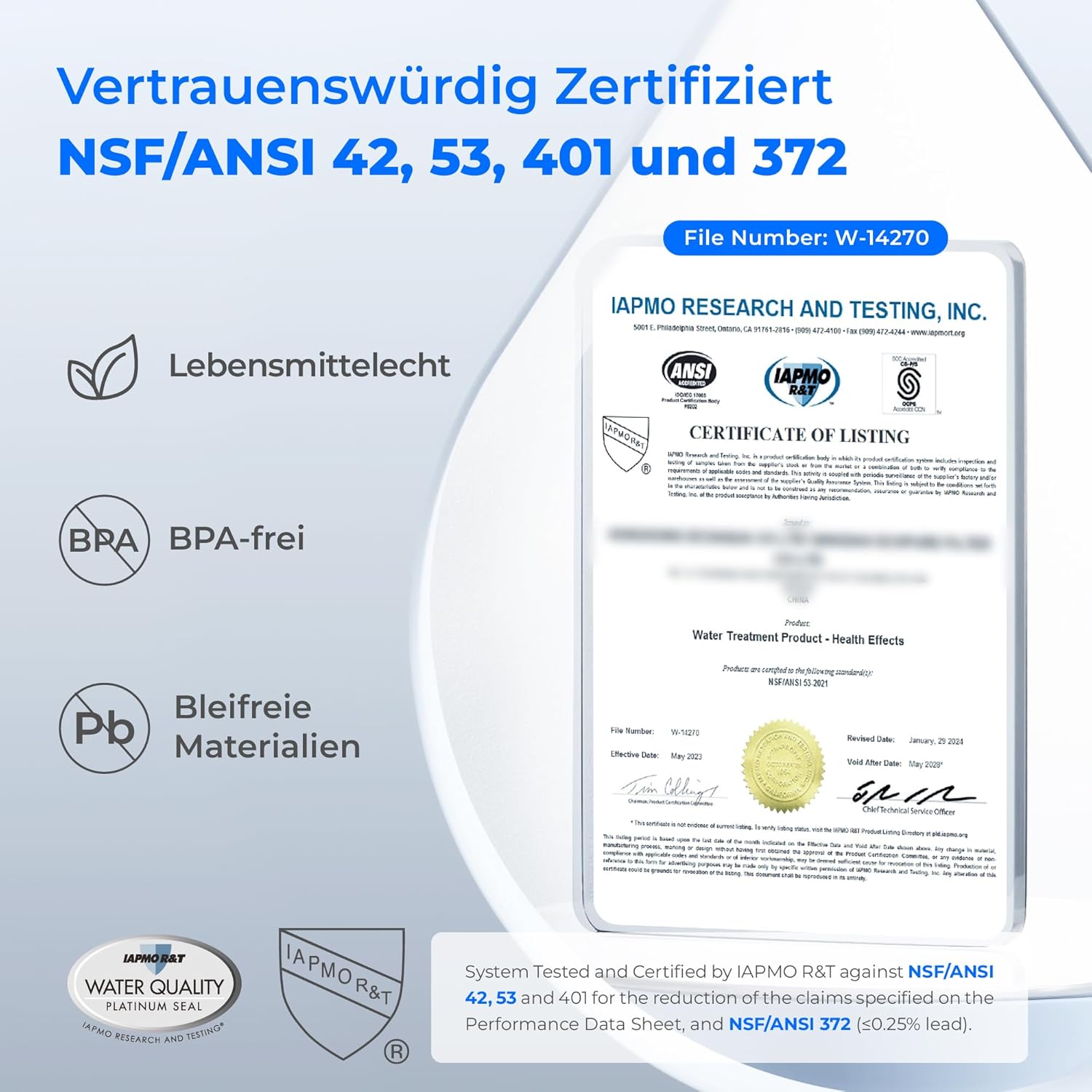 Waterdrop Wasserfilterkanne 3,5 L, 3 Monate, reduziert Chlor, Blei, Quecksilber, PFAS, Blau