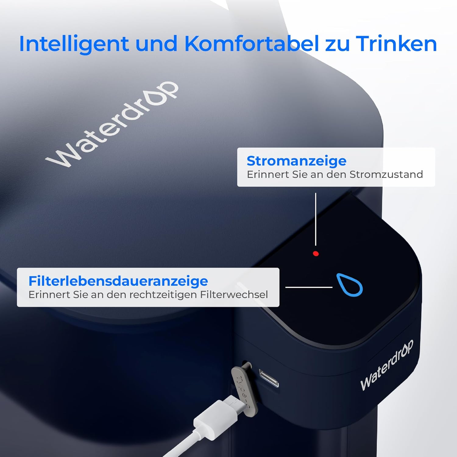 Waterdrop Wasserfilterkanne 3,5 L, 3 Monate, reduziert Chlor, Blei, Quecksilber, PFAS, Blau