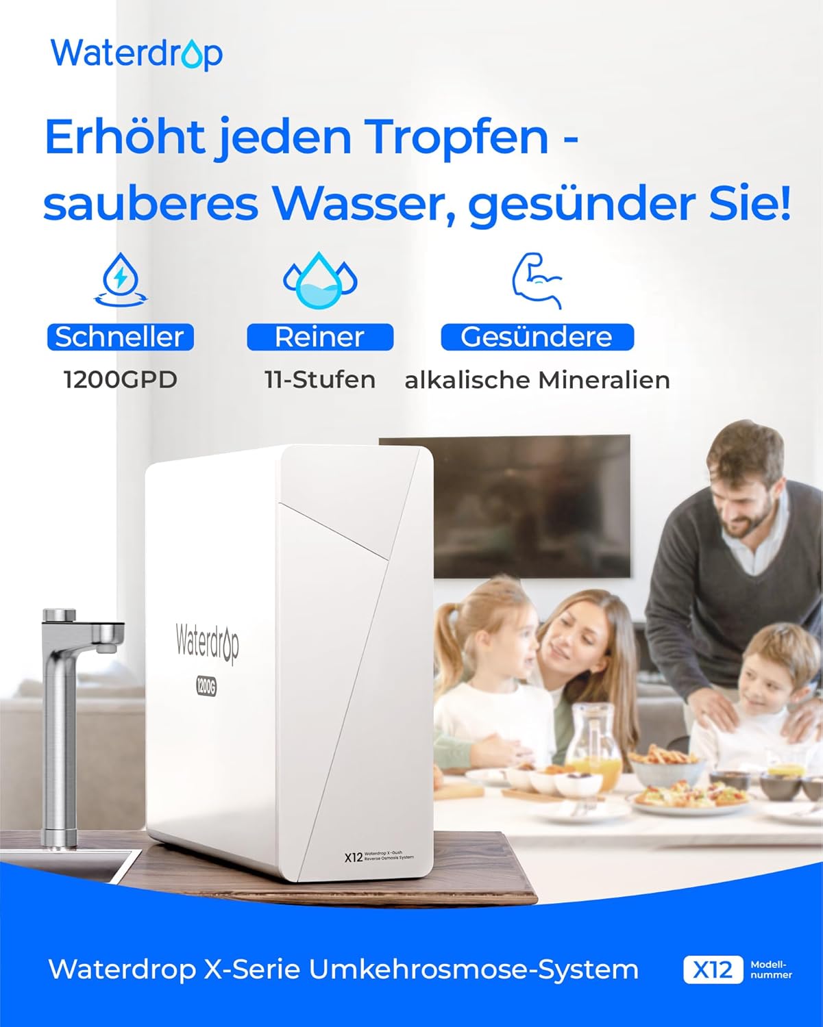 Waterdrop X12 Alkaline Mineral Wasserfilter 1200 GPD 11-stufig NSF-zertifiziert
